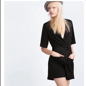 Zara Black Faux Suede Belted Romper